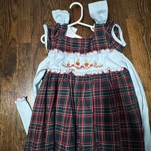 Plaid Kids Dress with Embroidered Detail